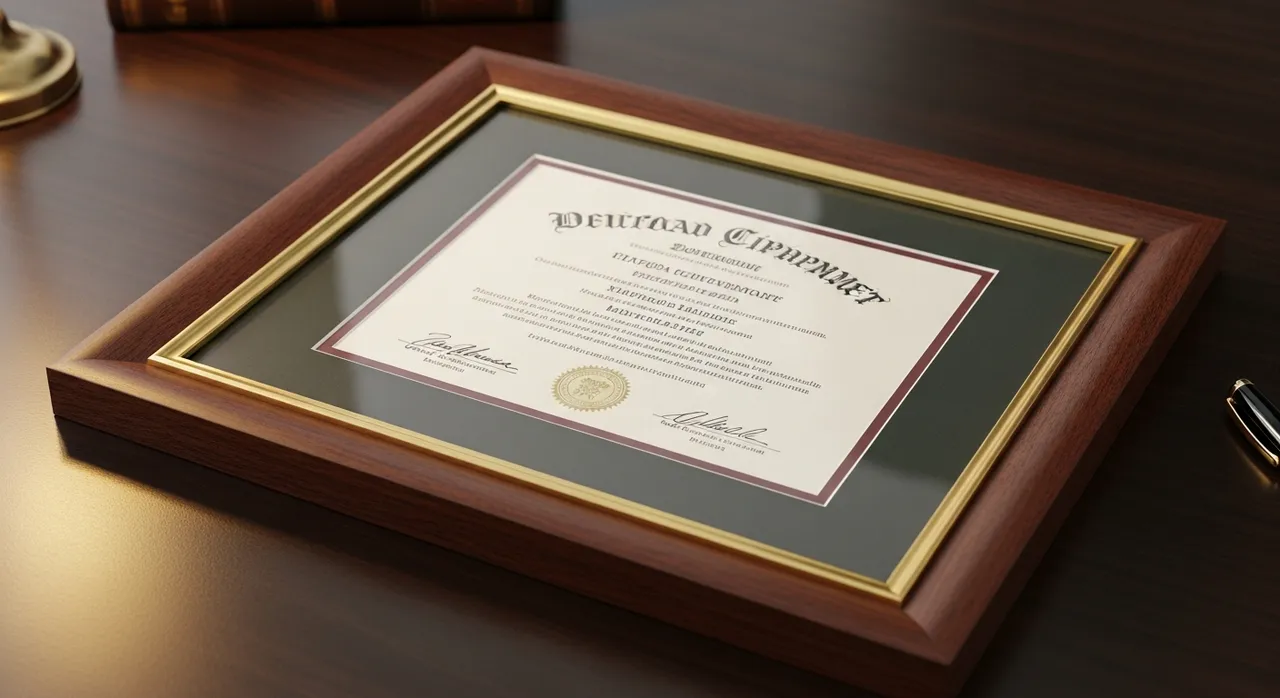 Luxurious mahogany and gold diploma frame